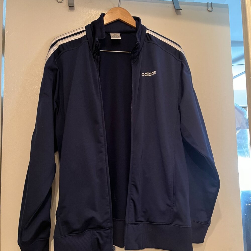 Adidas Men's Athletic Zipper‎ Jacket -  Navy and White Size Small